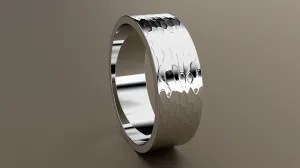 Hammered White Gold 7mm Flat Wedding Band