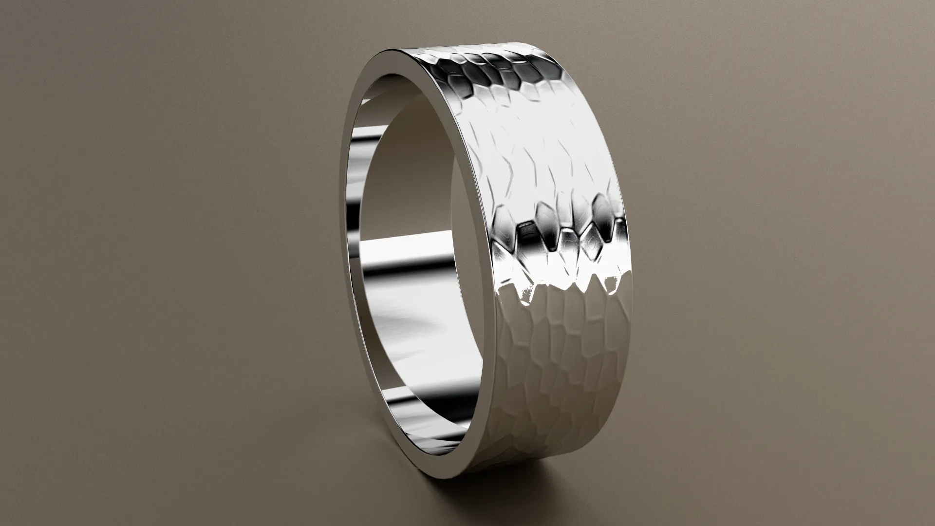 Hammered White Gold 7mm Flat Wedding Band