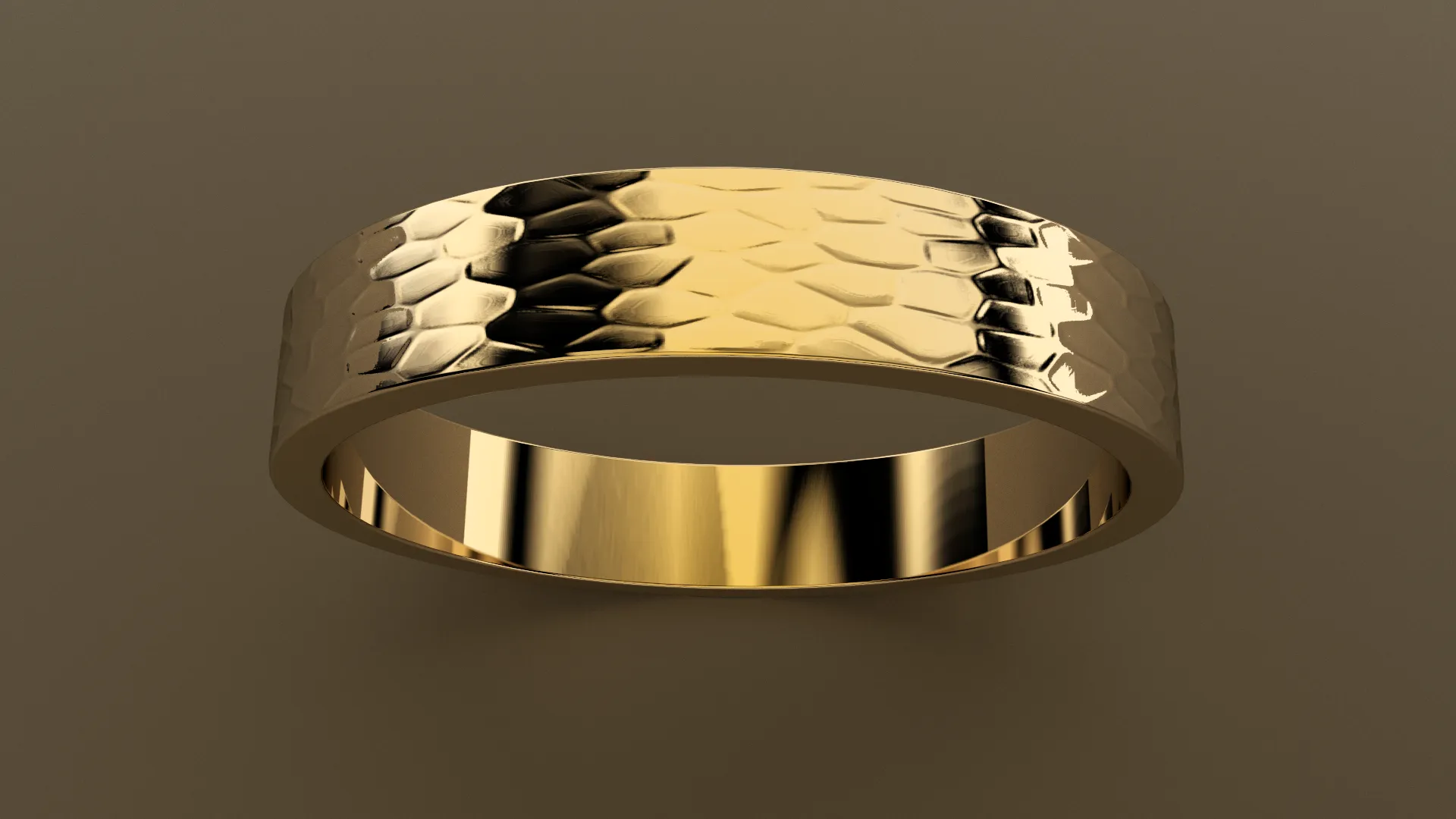 Hammered Yellow Gold 4mm Flat Wedding Band