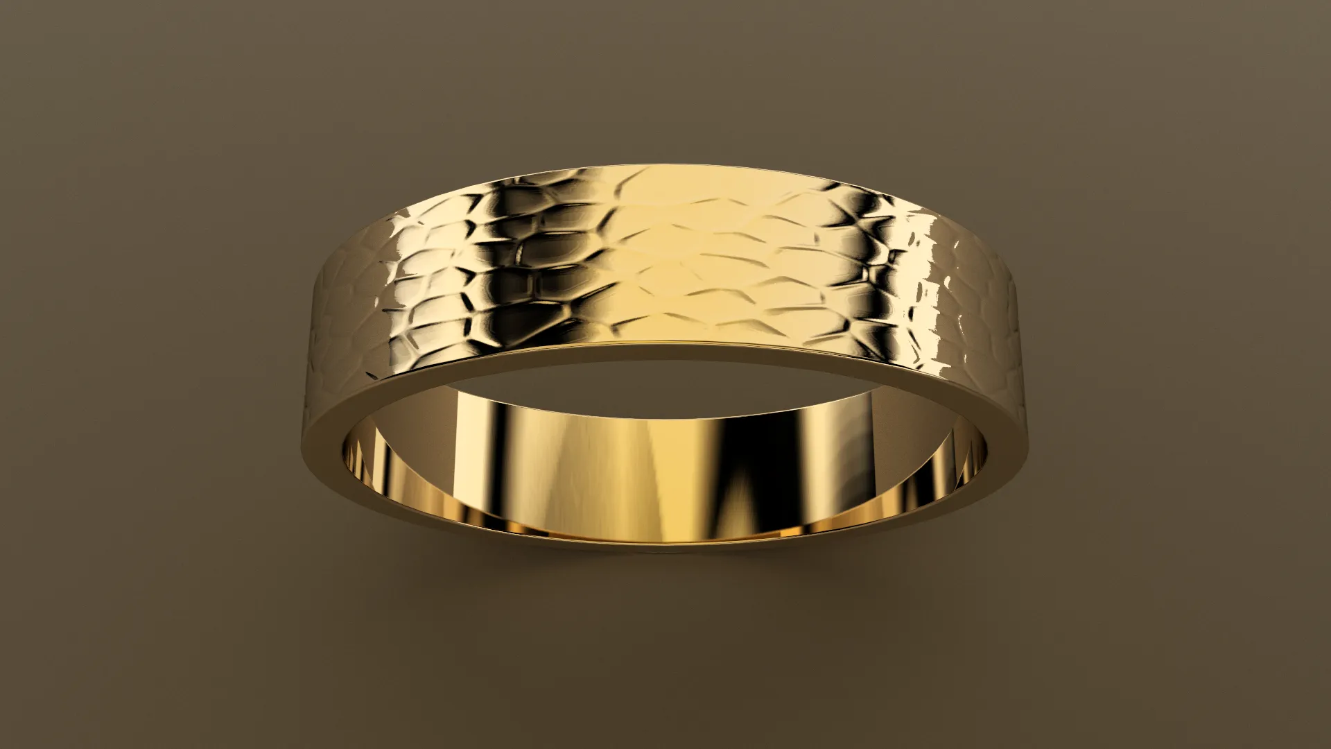 Hammered Yellow Gold 5mm Flat Wedding Band