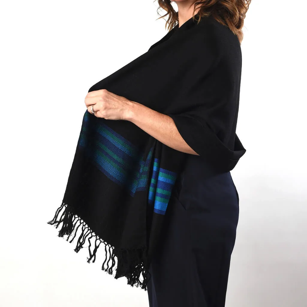 Hand Woven Border Wraps | Black with Blues
