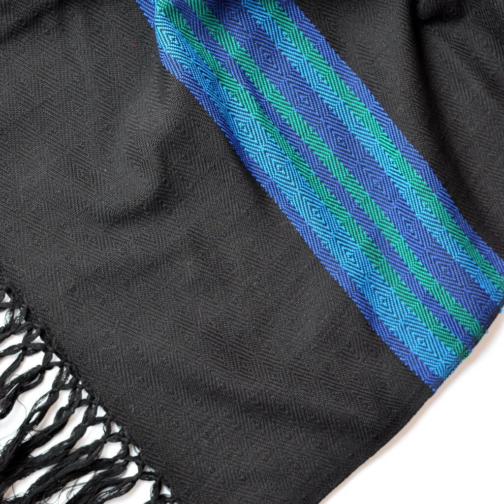 Hand Woven Border Wraps | Black with Blues