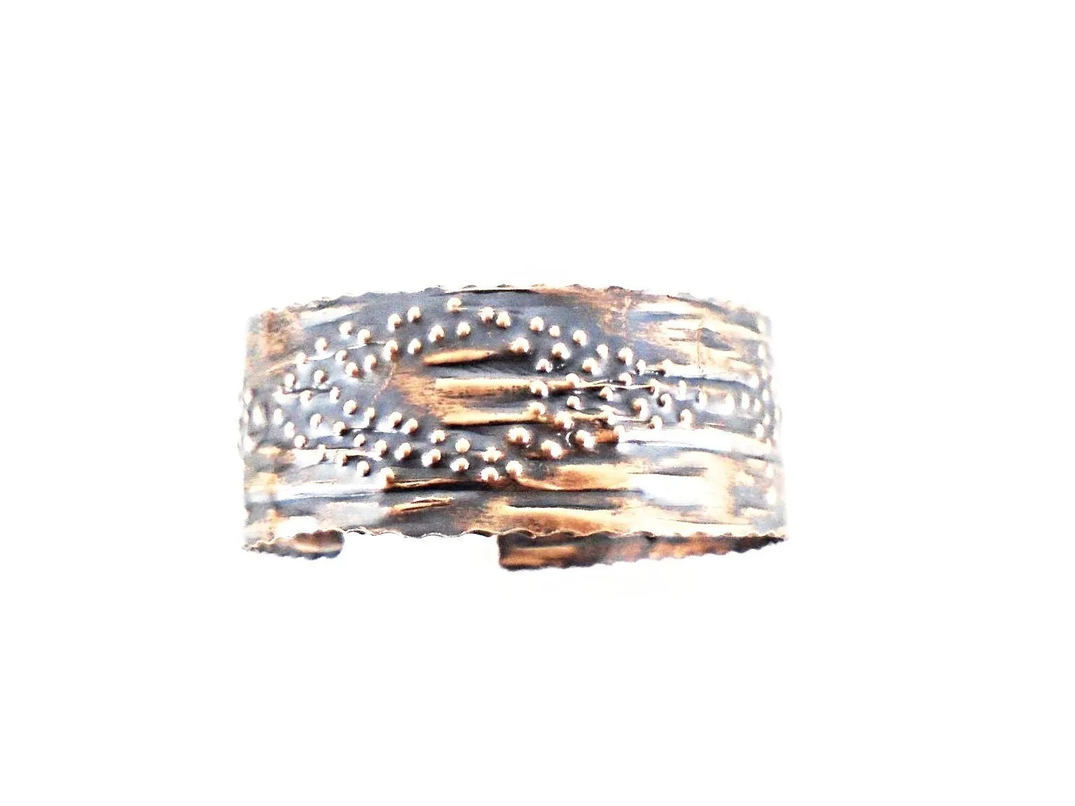 Handmade Adjustable Copper Cuff Bracelet with Stamped Design & Vintage Tarnish