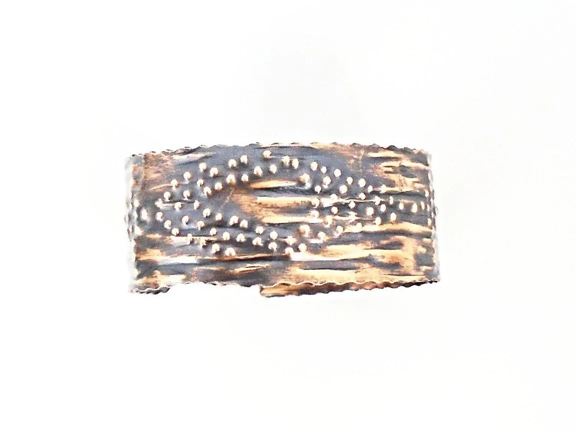 Handmade Adjustable Copper Cuff Bracelet with Stamped Design & Vintage Tarnish