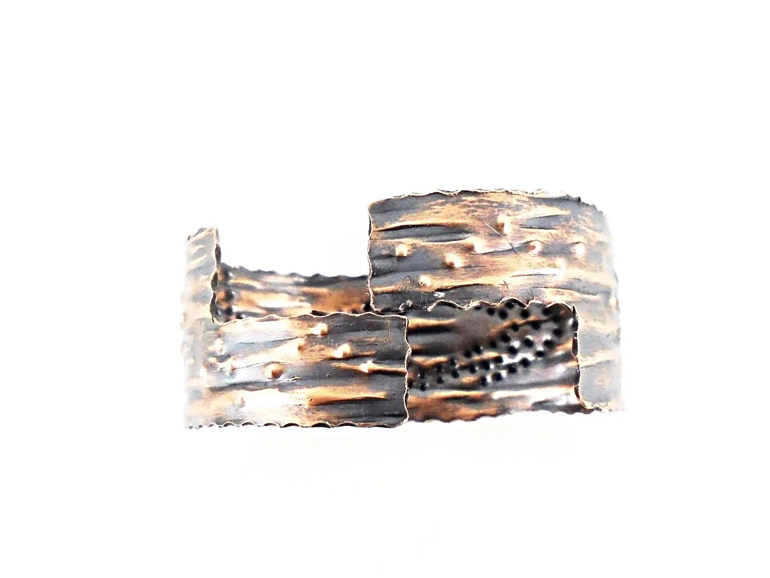 Handmade Adjustable Copper Cuff Bracelet with Stamped Design & Vintage Tarnish