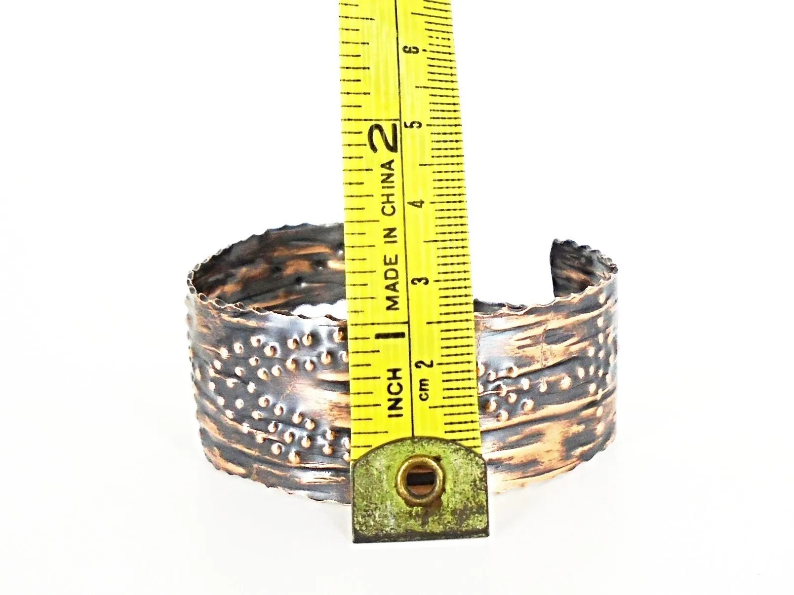 Handmade Adjustable Copper Cuff Bracelet with Stamped Design & Vintage Tarnish