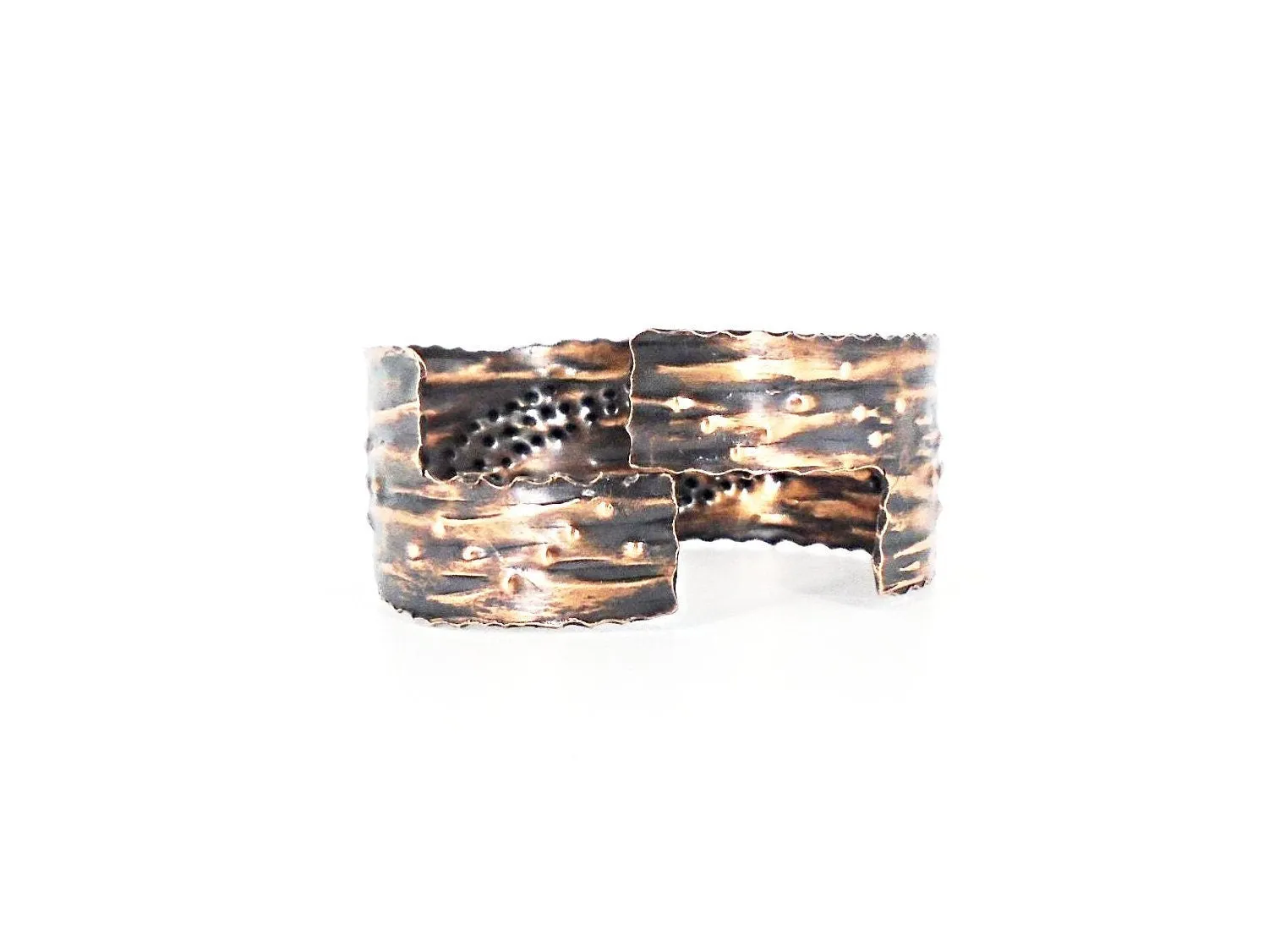 Handmade Adjustable Copper Cuff Bracelet with Stamped Design & Vintage Tarnish