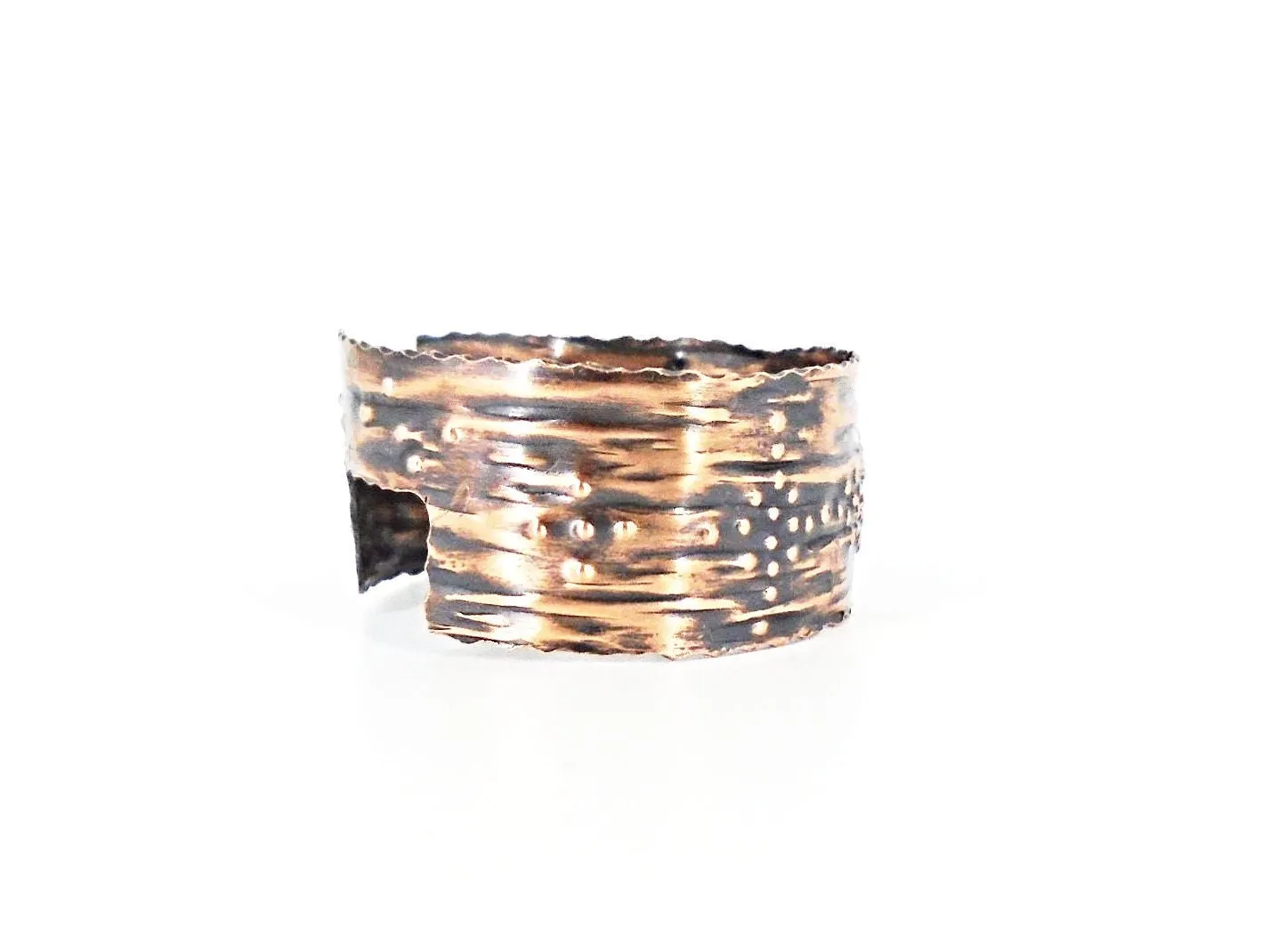 Handmade Adjustable Copper Cuff Bracelet with Stamped Design & Vintage Tarnish