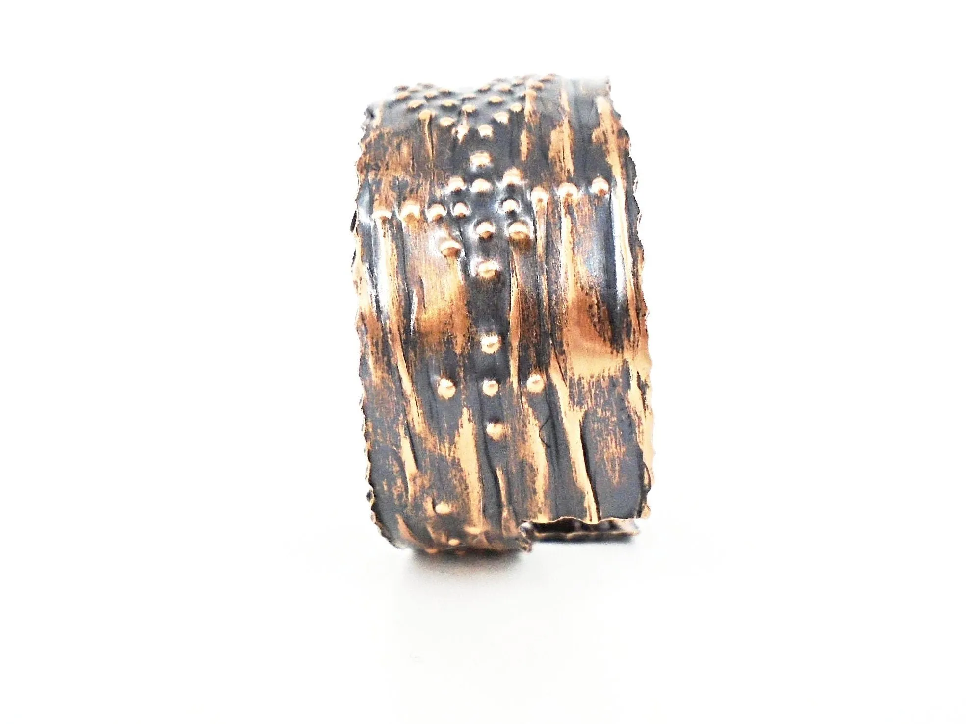Handmade Adjustable Copper Cuff Bracelet with Stamped Design & Vintage Tarnish