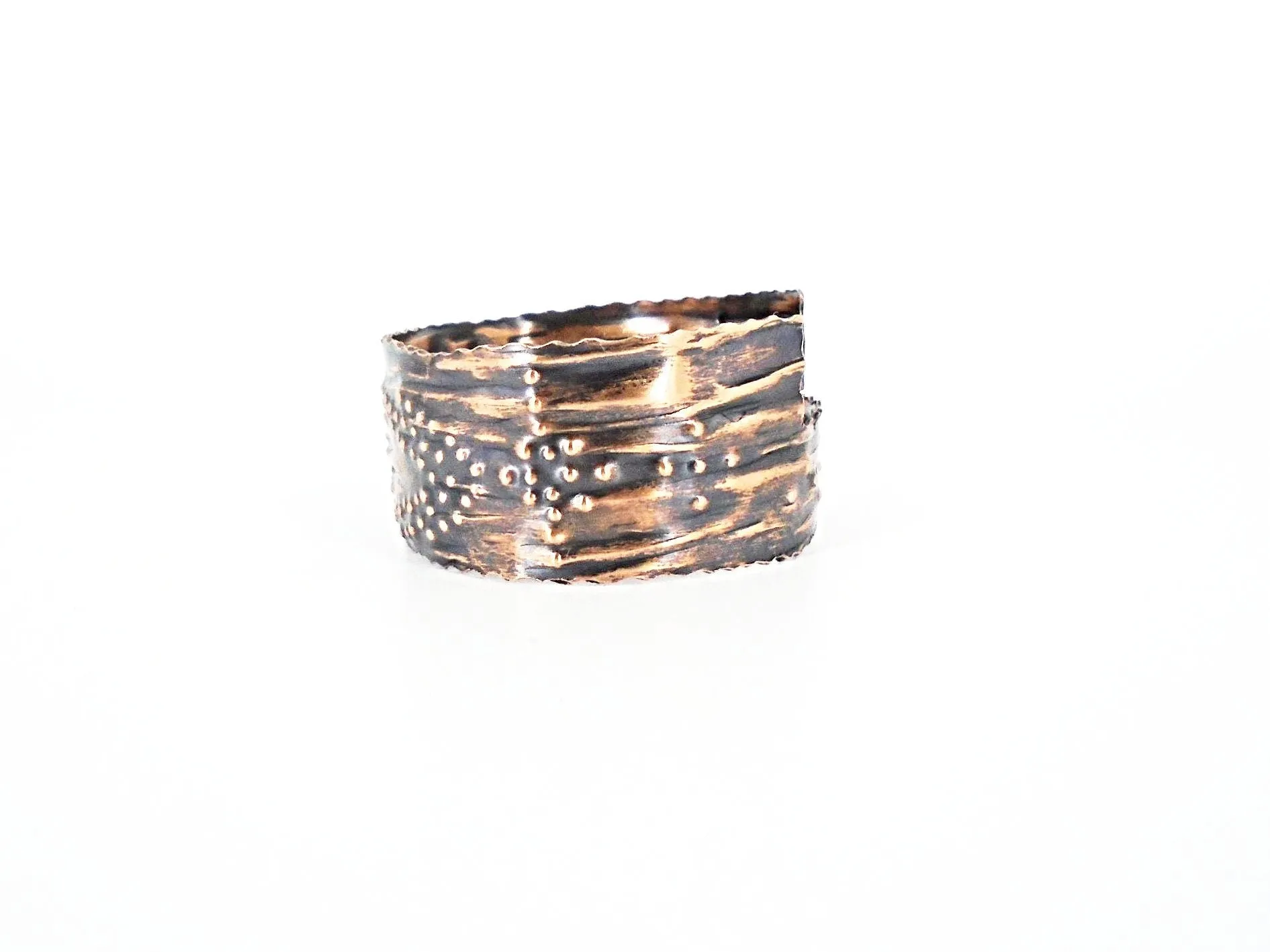 Handmade Adjustable Copper Cuff Bracelet with Stamped Design & Vintage Tarnish