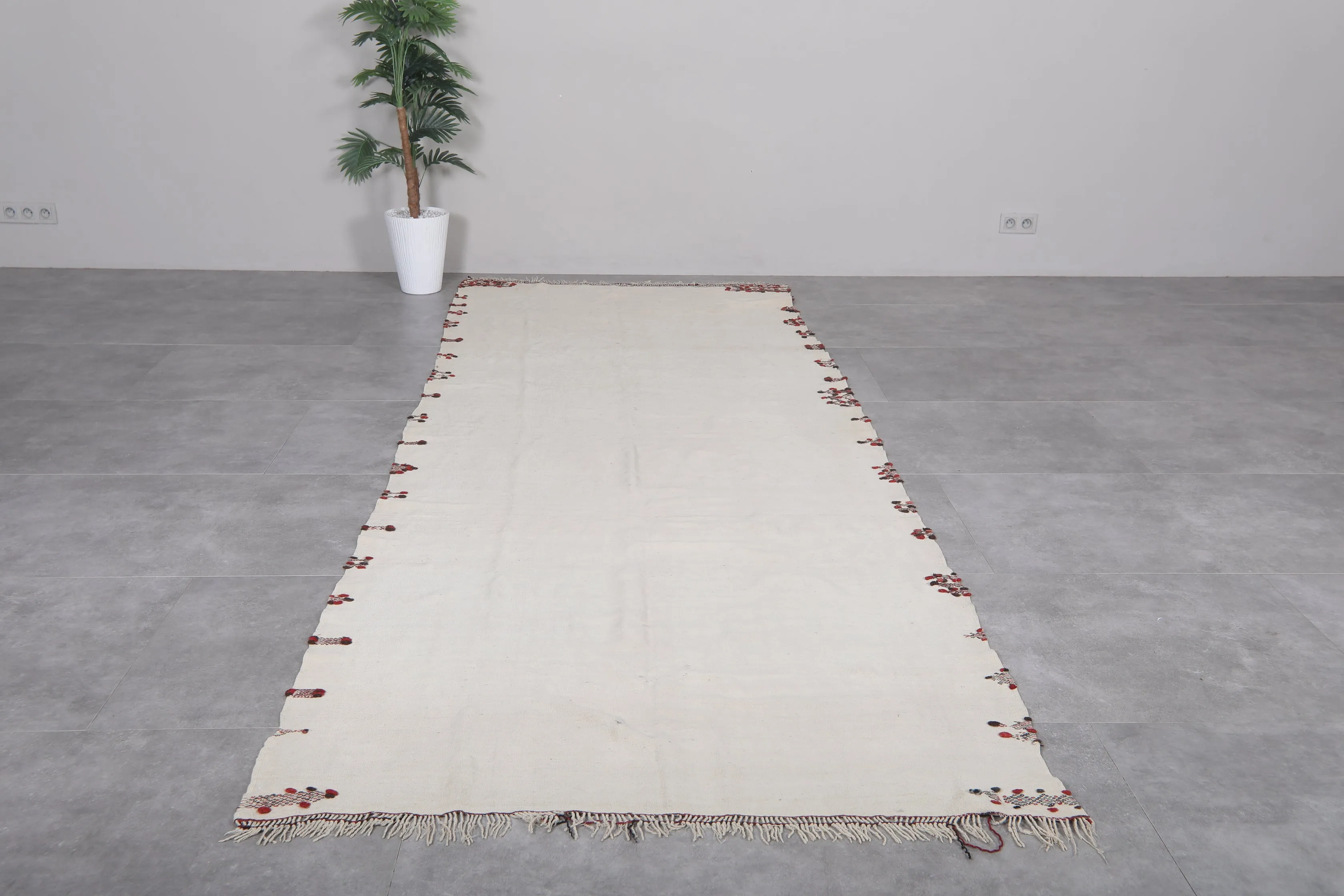 Handwoven Kilim 4.5 FT X 11.7 FT – Moroccan Runner Rug with Subtle Embroidery