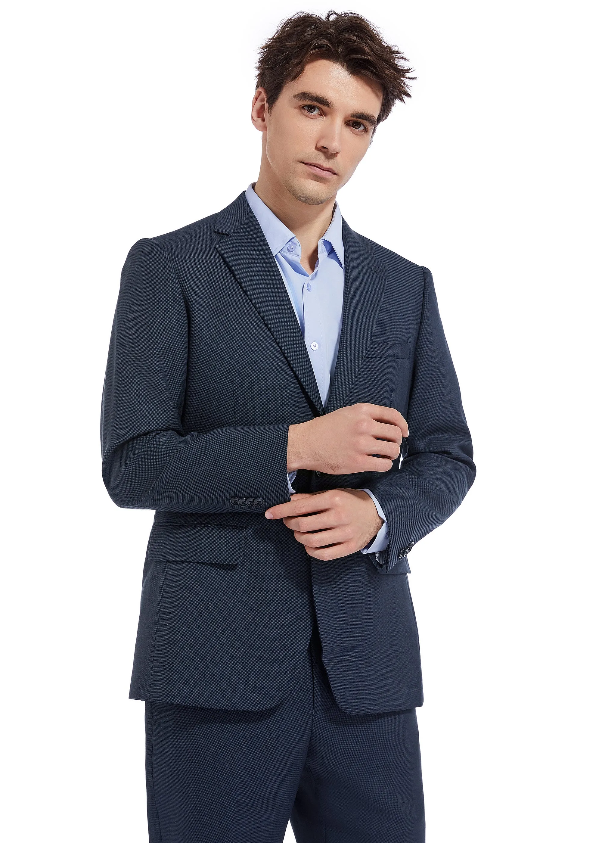 Hechter Paris Solid Blue Textured Modern Fit Wool Suit