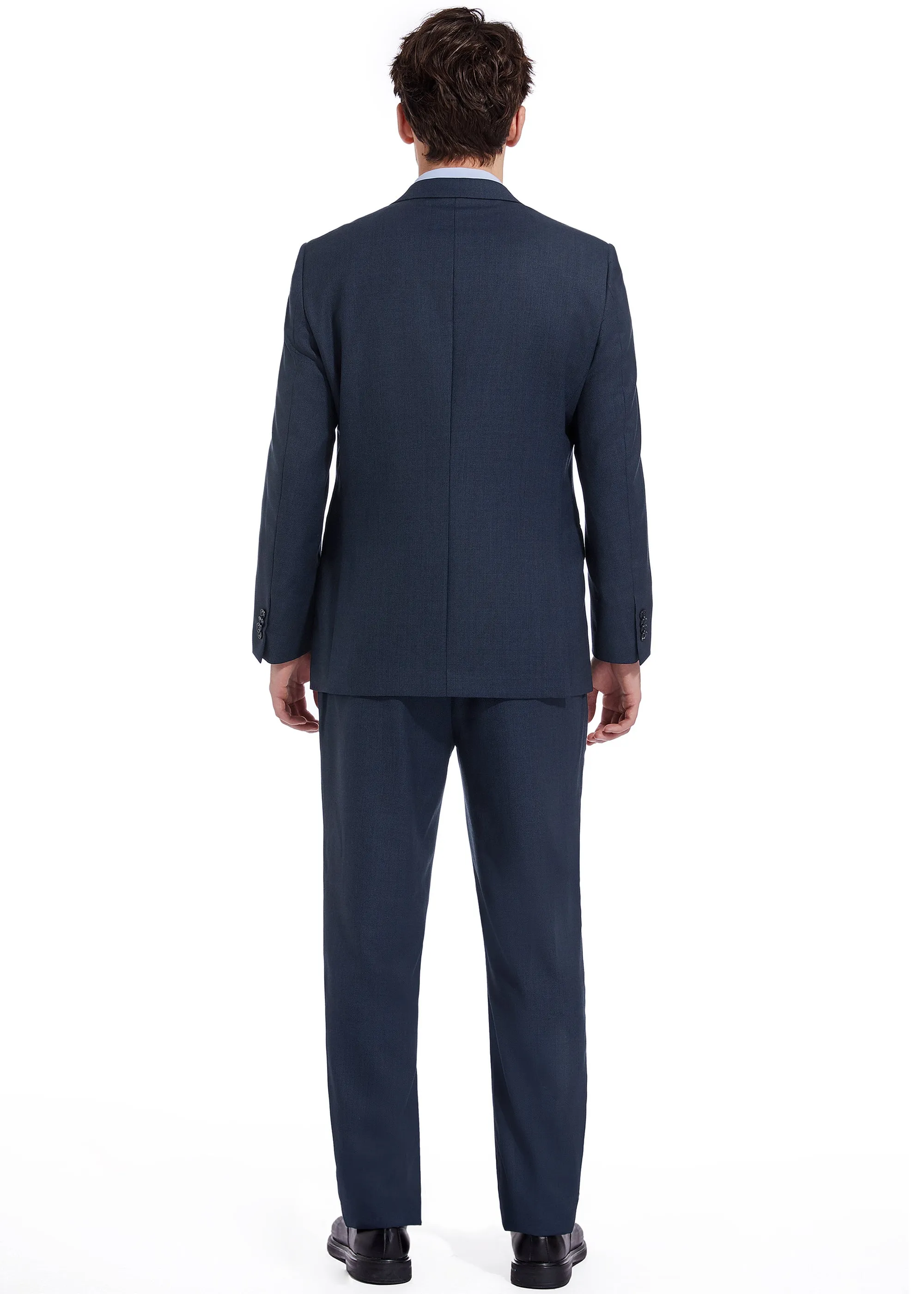 Hechter Paris Solid Blue Textured Modern Fit Wool Suit
