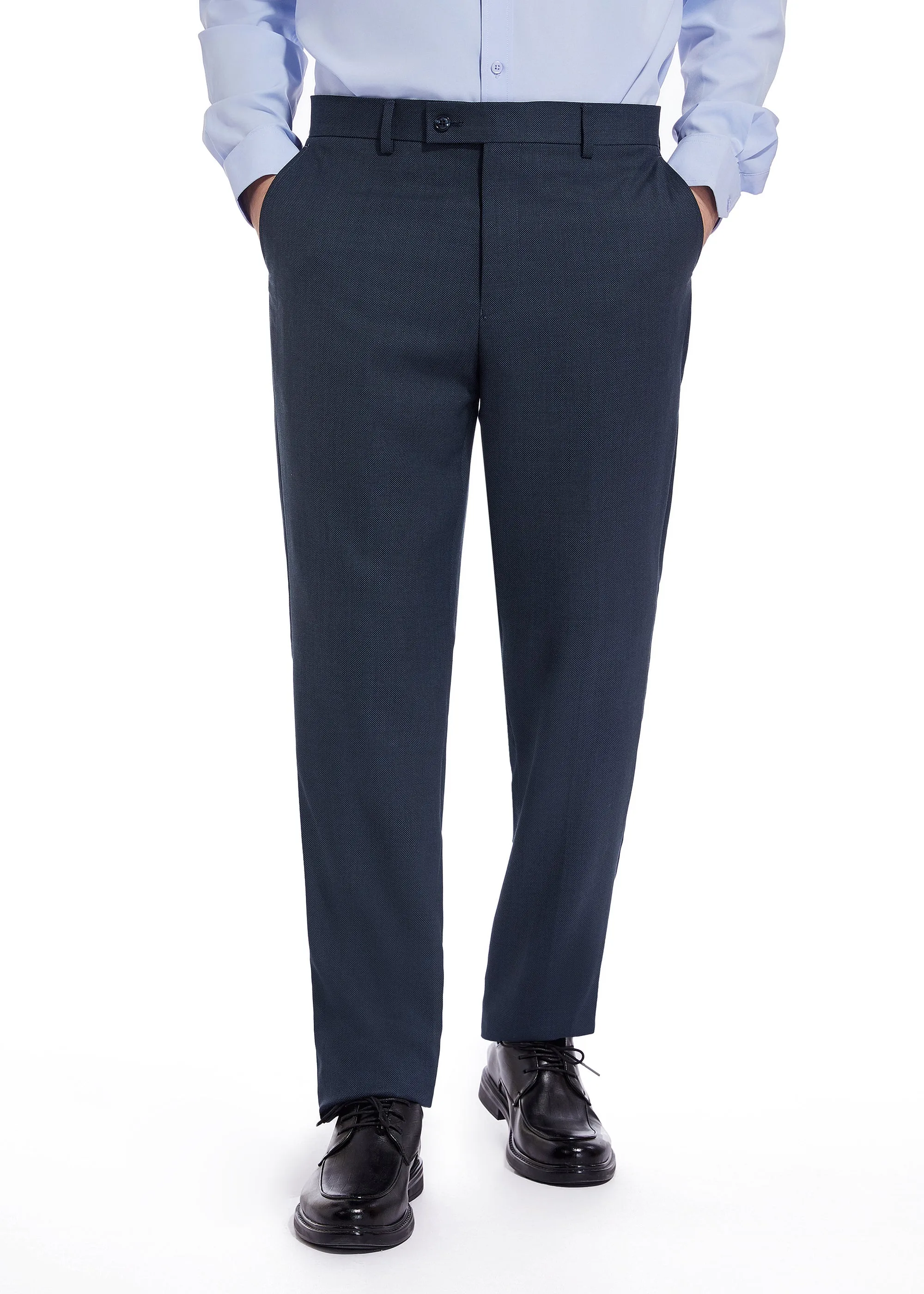 Hechter Paris Solid Blue Textured Modern Fit Wool Suit