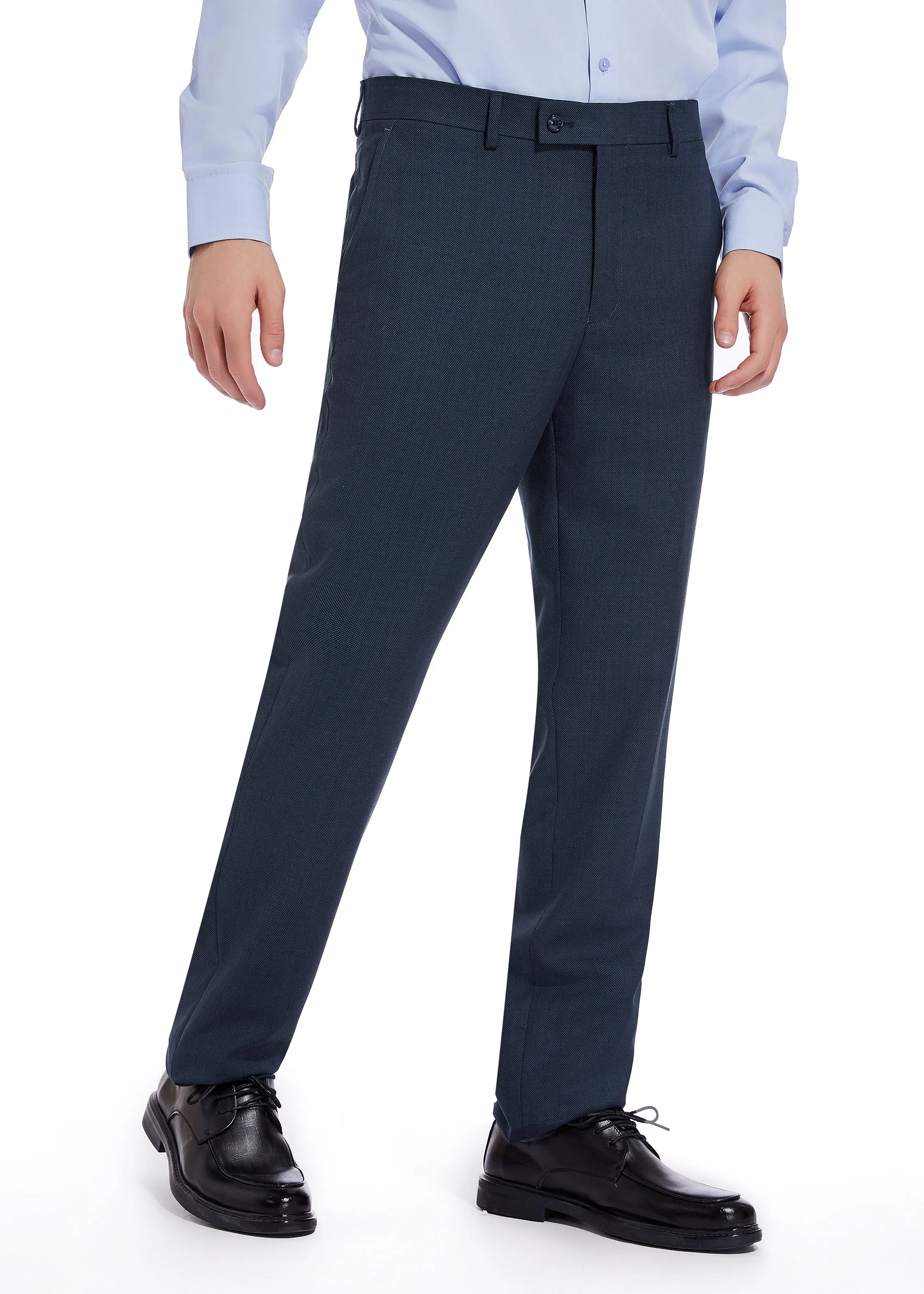 Hechter Paris Solid Blue Textured Modern Fit Wool Suit