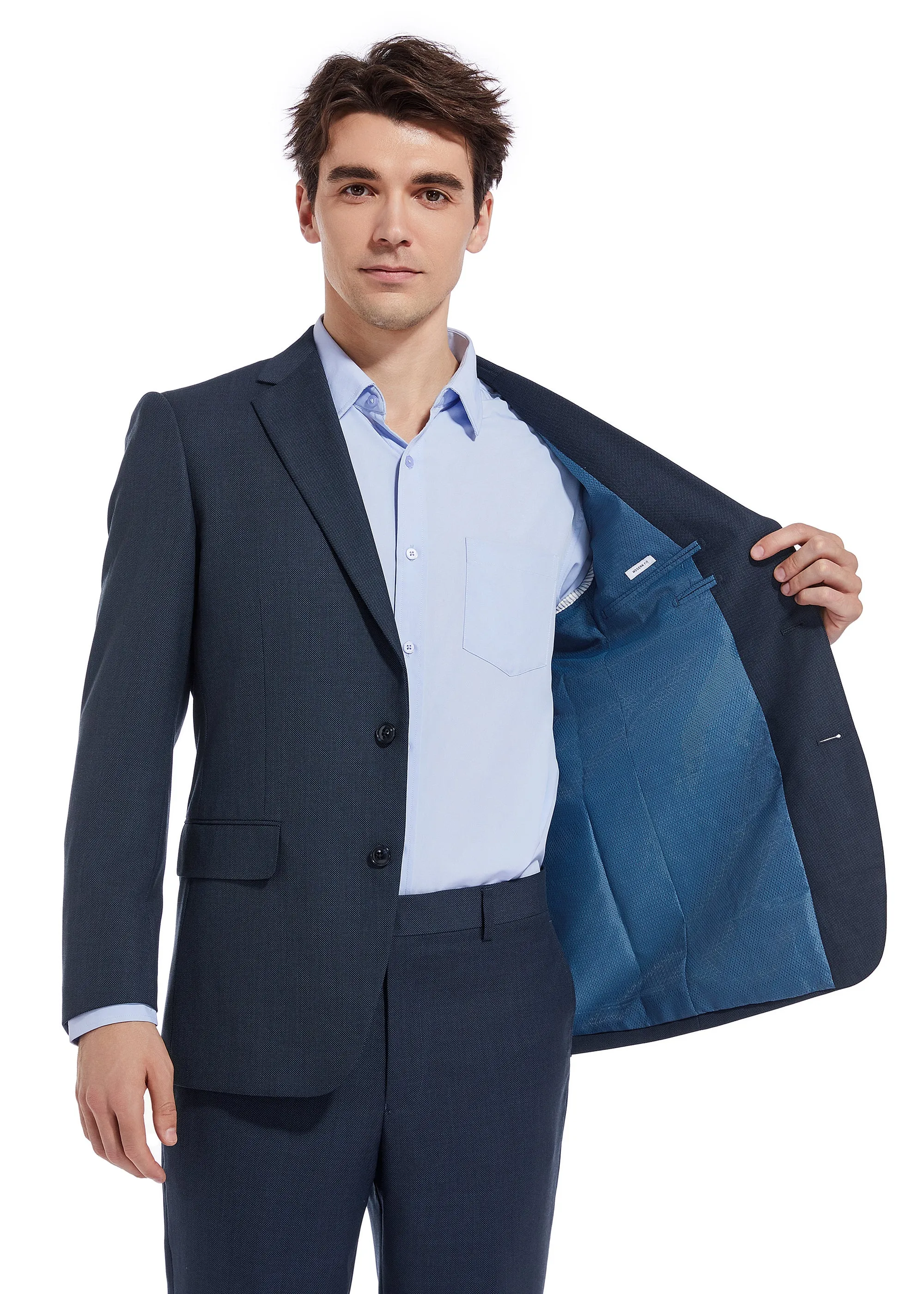 Hechter Paris Solid Blue Textured Modern Fit Wool Suit