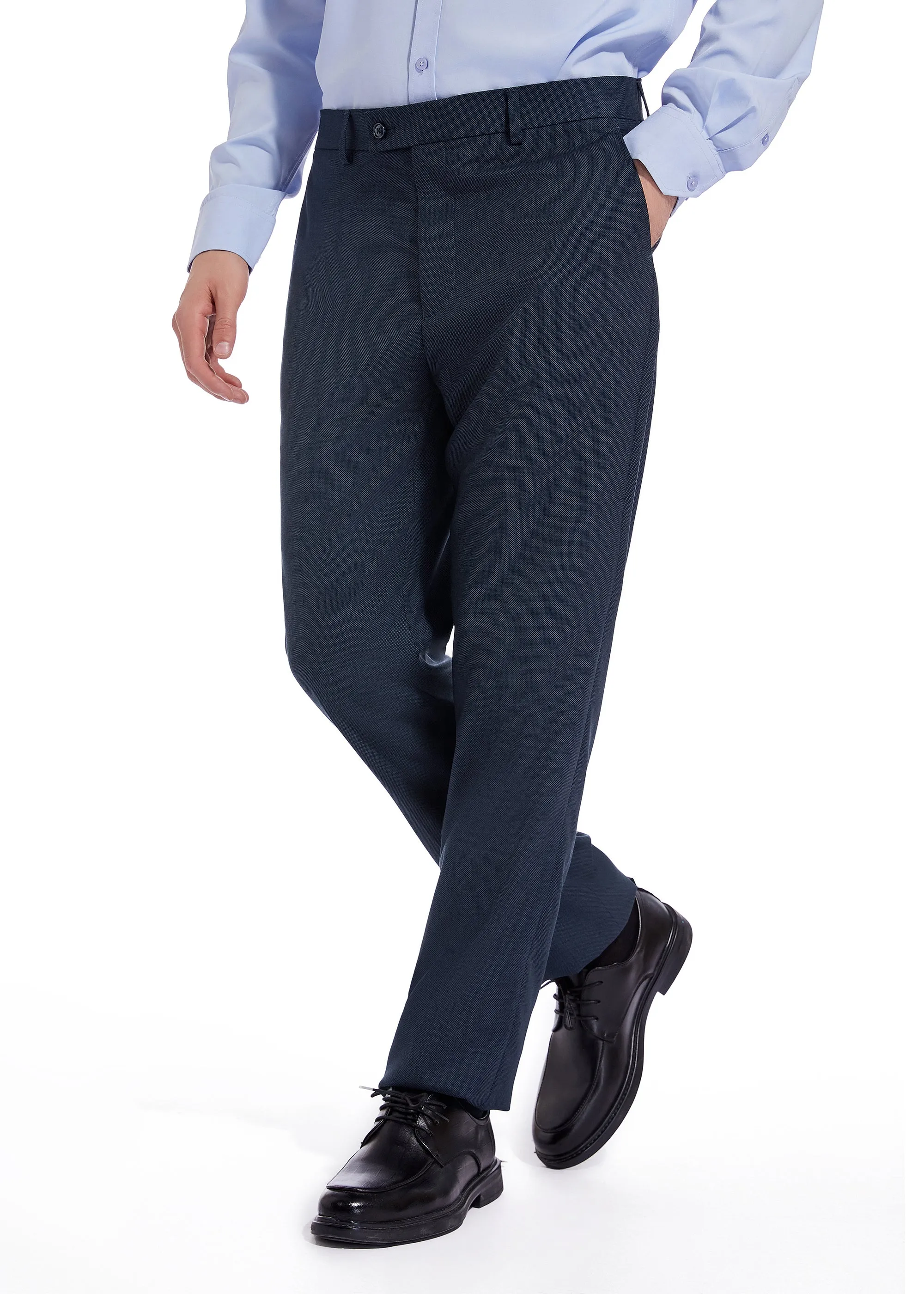 Hechter Paris Solid Blue Textured Modern Fit Wool Suit
