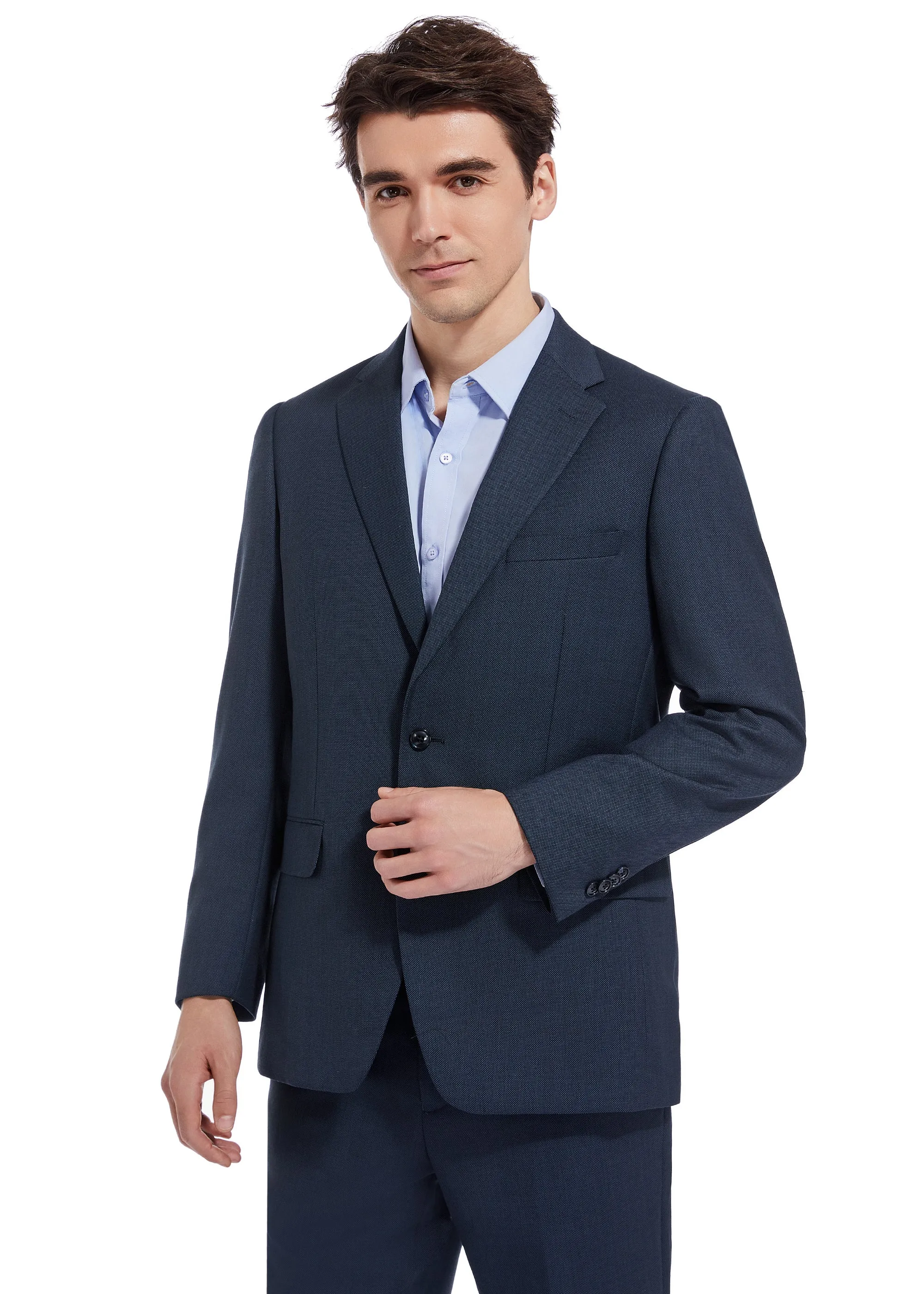 Hechter Paris Solid Blue Textured Modern Fit Wool Suit