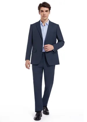 Hechter Paris Solid Blue Textured Modern Fit Wool Suit