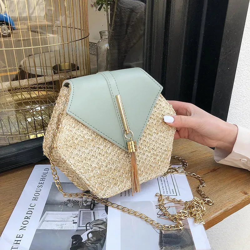 Hexagon Mulit Style Straw leather Handbag Women Summer Rattan Bag Handmade Woven Beach Circle Bohemia Shoulder Bag