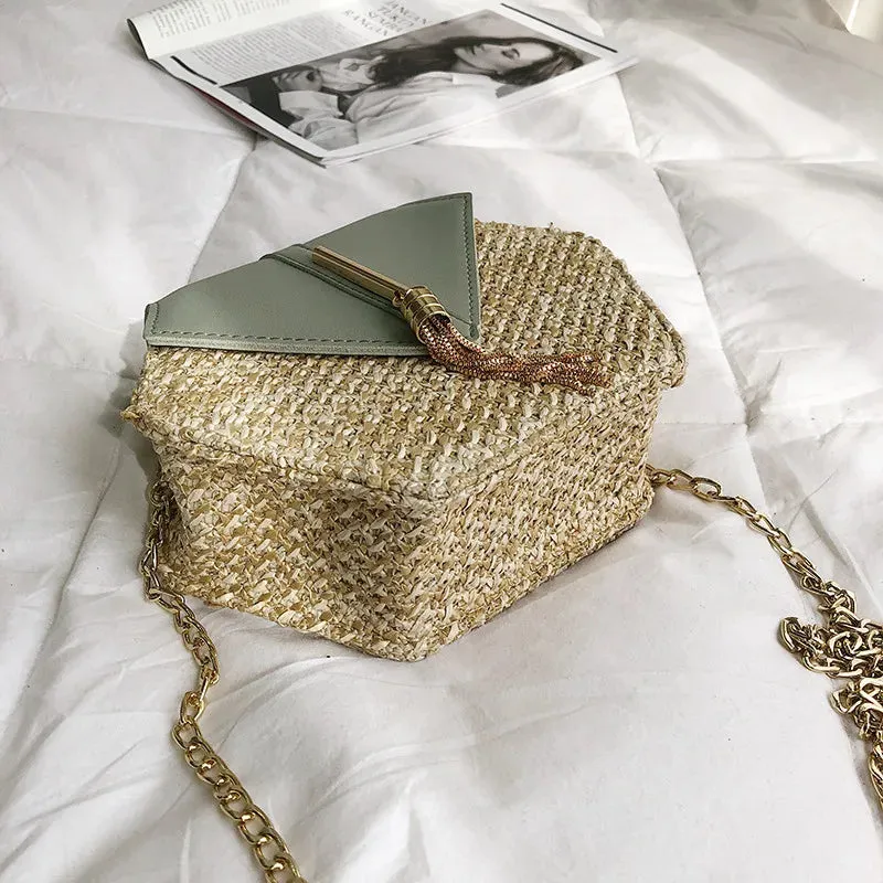 Hexagon Mulit Style Straw leather Handbag Women Summer Rattan Bag Handmade Woven Beach Circle Bohemia Shoulder Bag