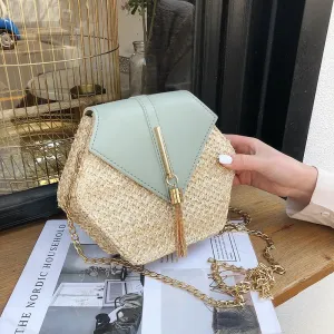 Hexagon Mulit Style Straw leather Handbag Women Summer Rattan Bag Handmade Woven Beach Circle Bohemia Shoulder Bag