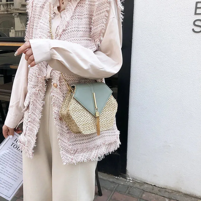 Hexagon Mulit Style Straw leather Handbag Women Summer Rattan Bag Handmade Woven Beach Circle Bohemia Shoulder Bag