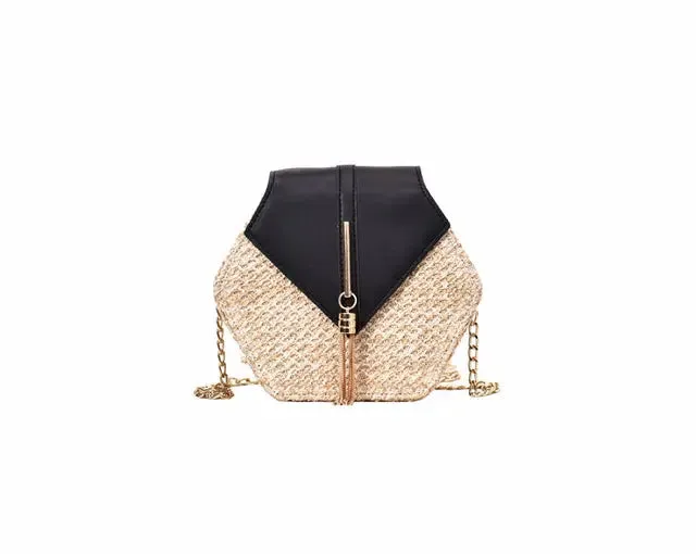 Hexagon Mulit Style Straw leather Handbag Women Summer Rattan Bag Handmade Woven Beach Circle Bohemia Shoulder Bag