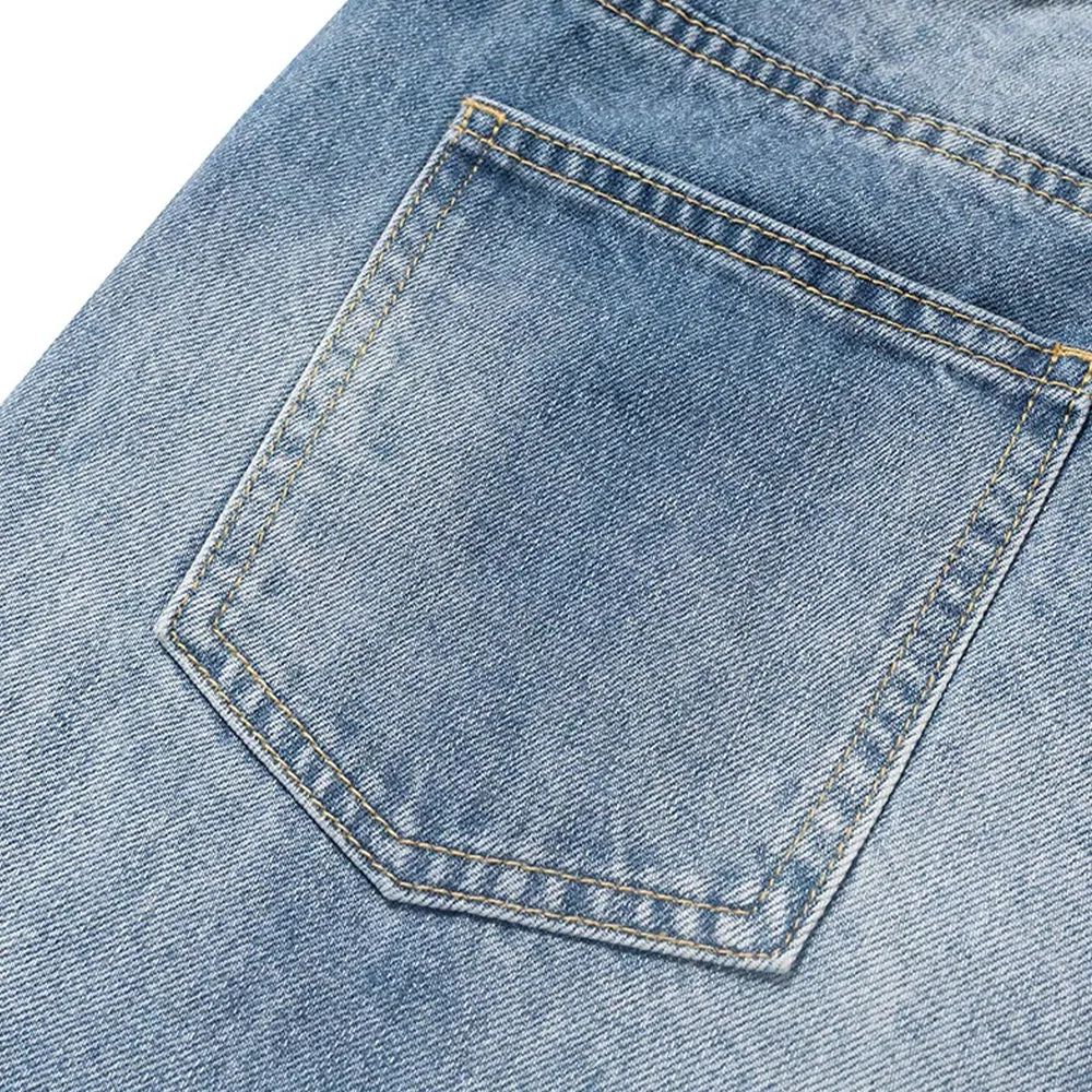 High Street Washed Knife Cut Hole Jeans