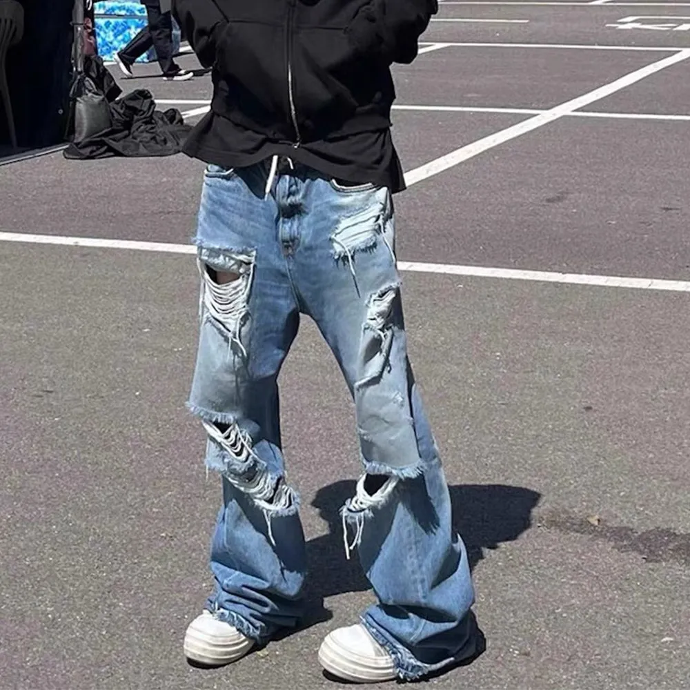 High Street Washed Knife Cut Hole Jeans