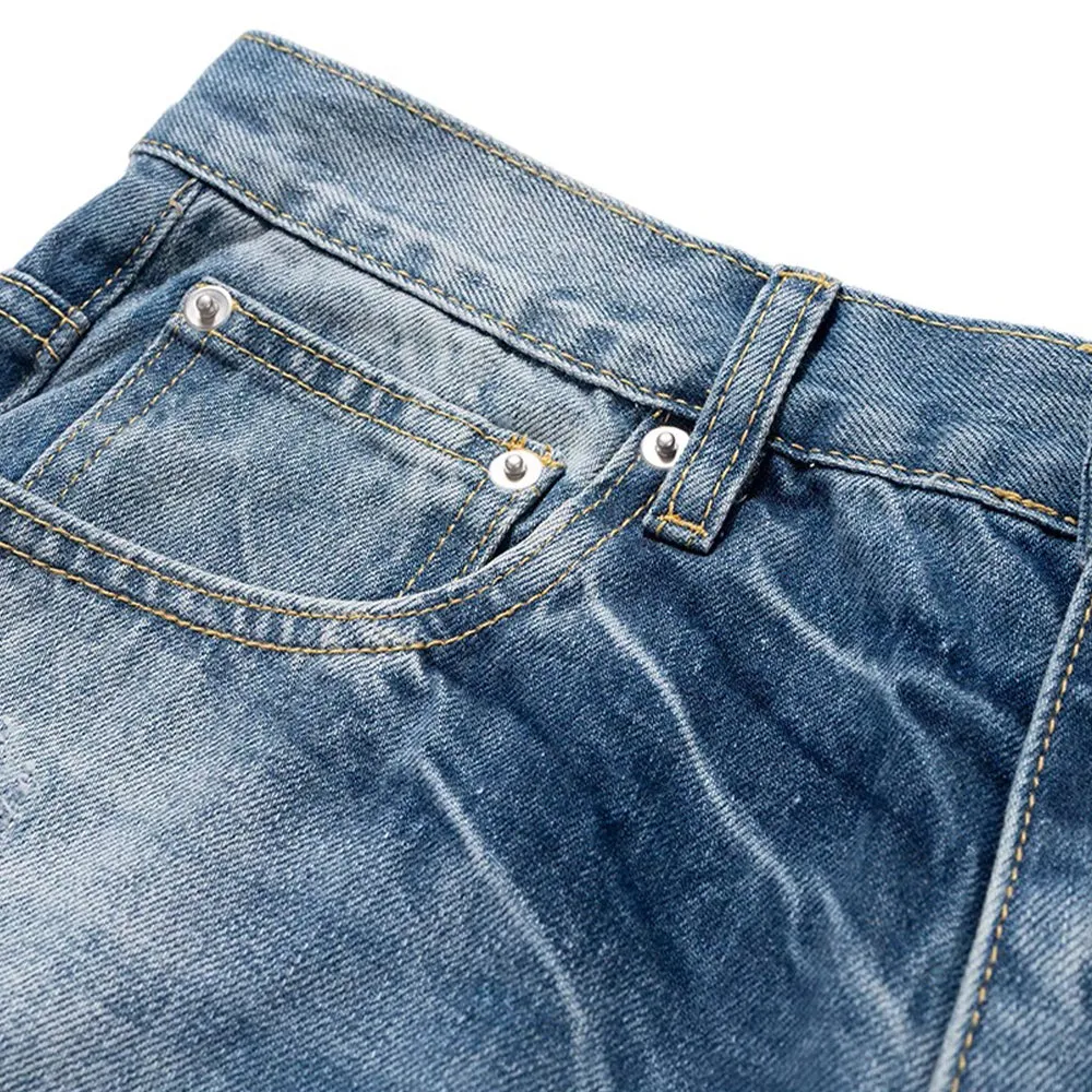 High Street Washed Knife Cut Hole Jeans