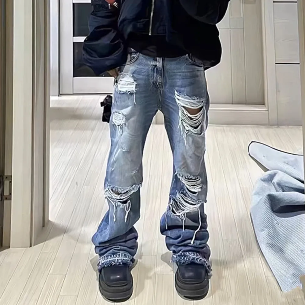 High Street Washed Knife Cut Hole Jeans