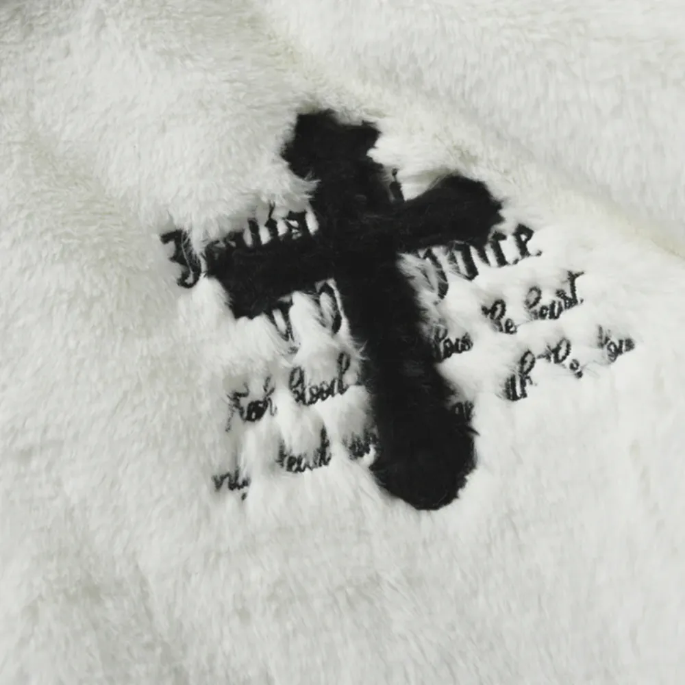 Hip Hop Cross Embroidery Fleece Coat