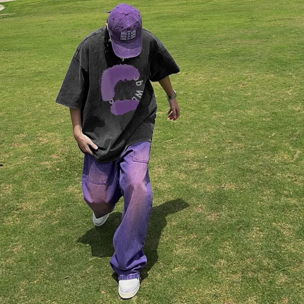Hip Hop Purple Graffiti Print T-shirt