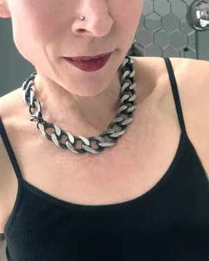ICON - Thick Chunky Black and Silver Chain Necklace
