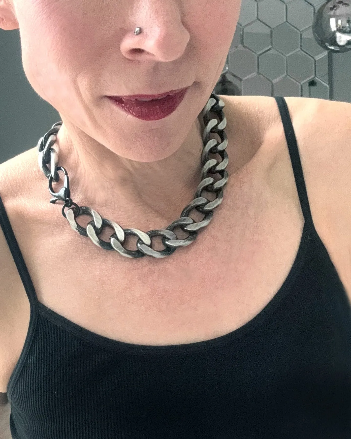 ICON - Thick Chunky Black and Silver Chain Necklace