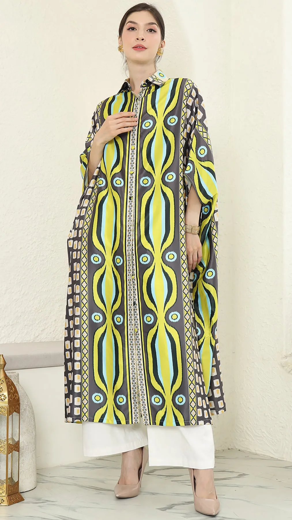 Ikat Button Kaftan