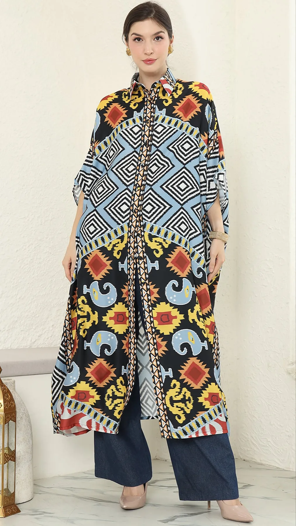Ikat Button Kaftan