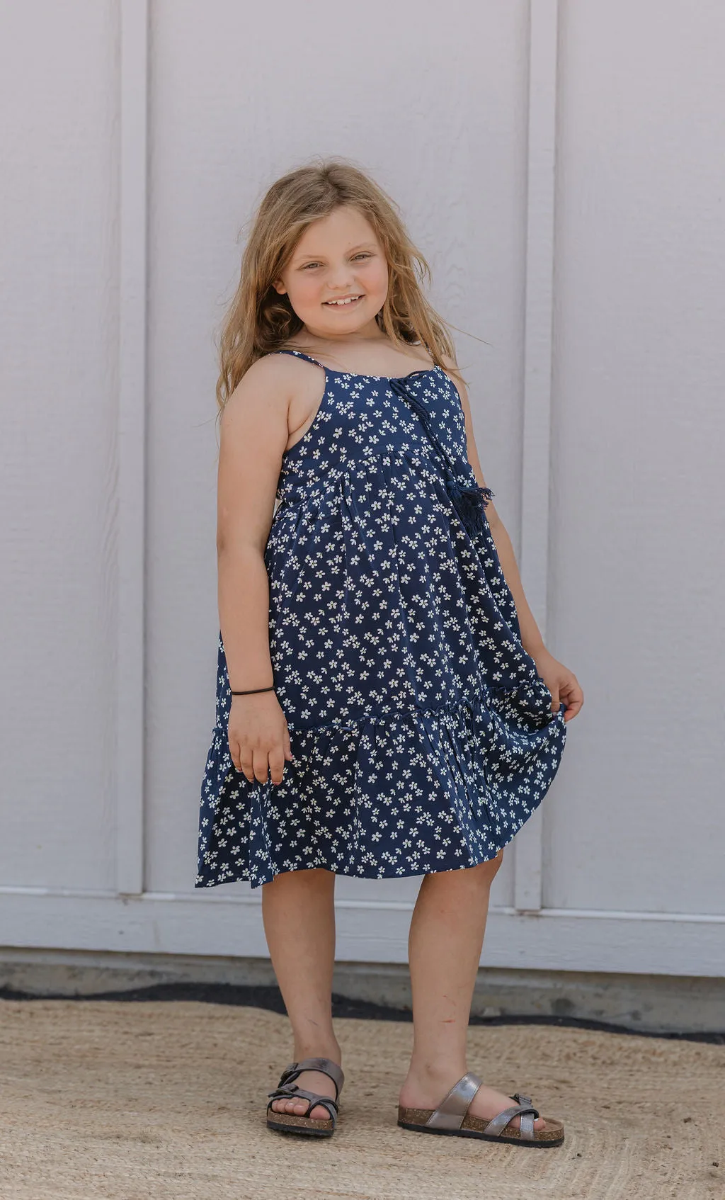INDIE GIRLS NAVY WITH WHITE FLORAL SPAGHETTI STRAP DRESS