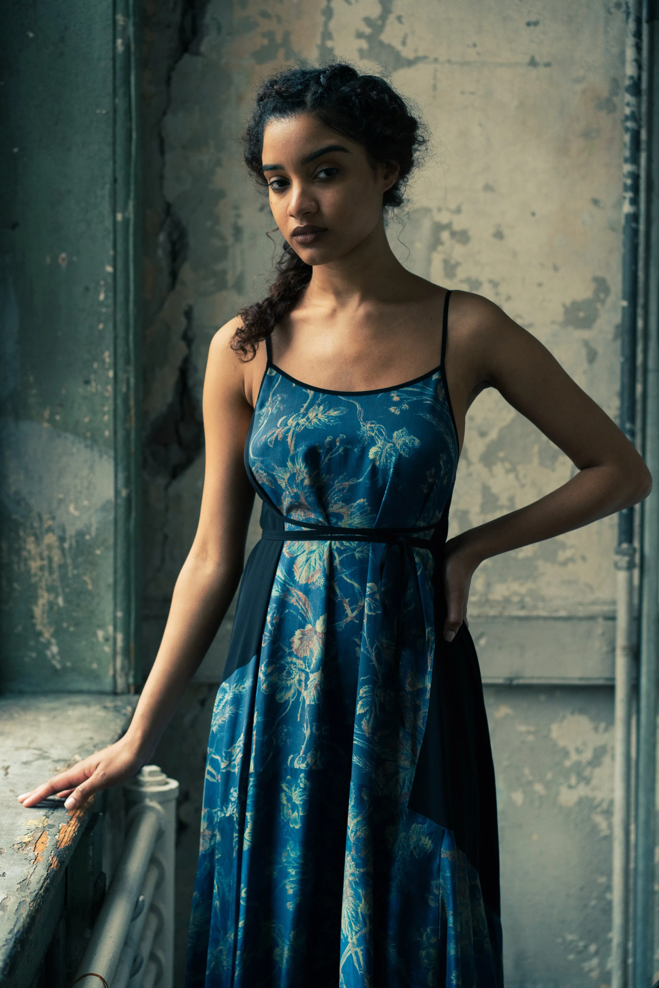 indigo floral scorpion slipdress
