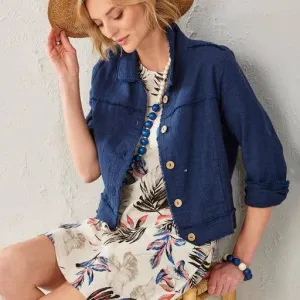 Jayla Linen Blend Jean Style Jacket