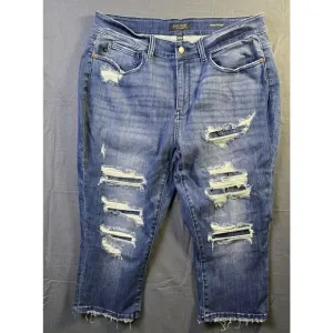 Judy Blue Skinny Fit Capri Women’s Blue Wash Distress Fringe Crop Jeans Size 20W