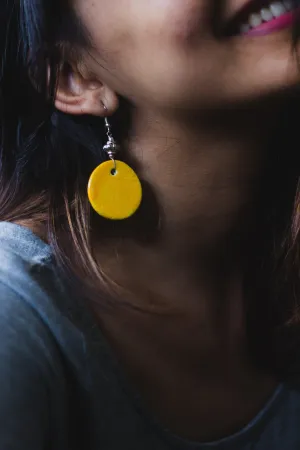 Kaisori blue pottery jewellery - yellow earrngs