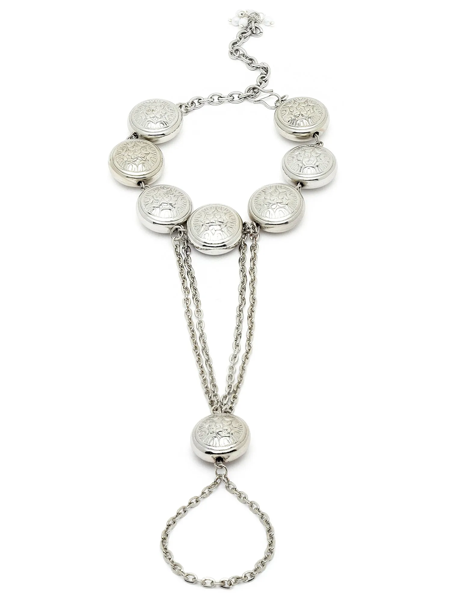 Karatcart Oxidised Silver Kundan Chain Hathphool for Women