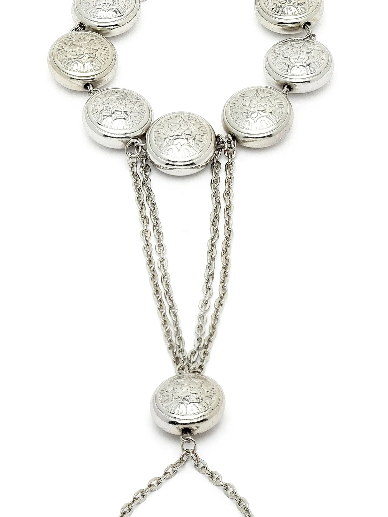 Karatcart Oxidised Silver Kundan Chain Hathphool for Women