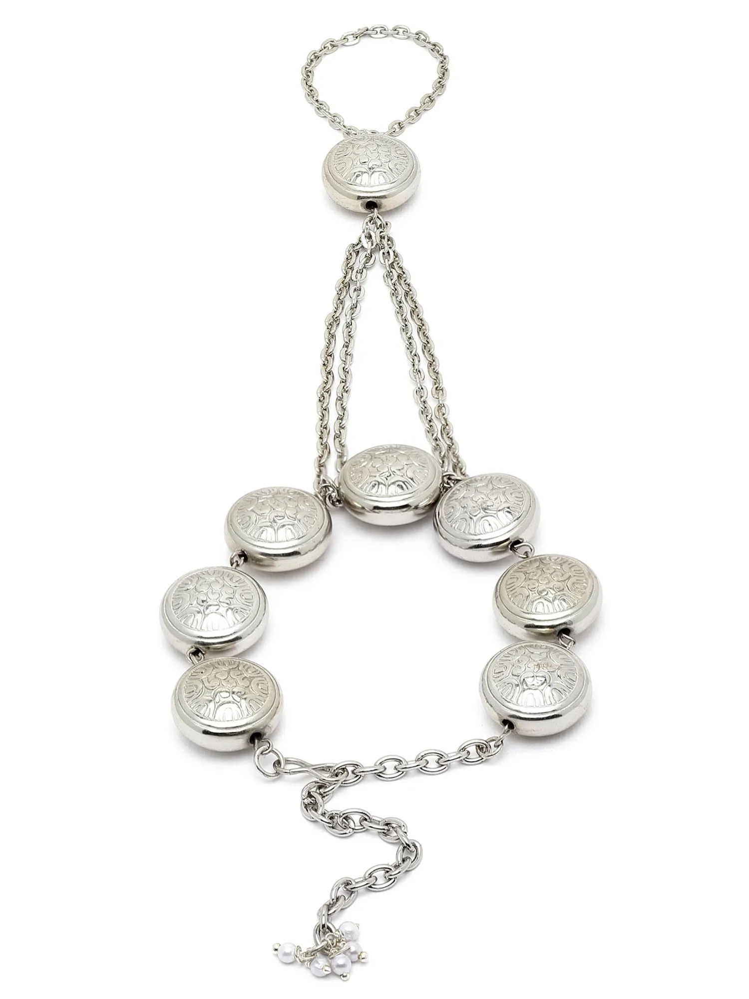 Karatcart Oxidised Silver Kundan Chain Hathphool for Women