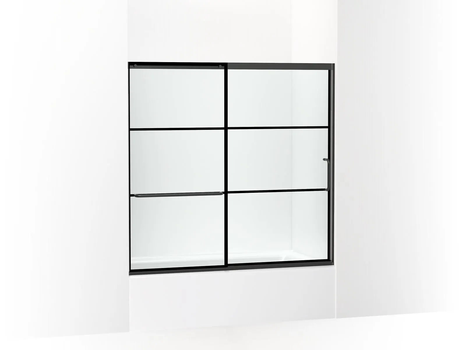 KOHLER K-707618-8G79 Elate Sliding bath door, 56-3/4" H x 56-1/4 - 59-5/8" W with heavy 5/16" thick Crystal Clear glass with rectangular grille pattern