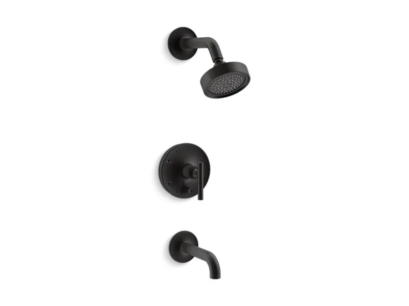 KOHLER K-T14421-4 Purist Rite-Temp pressure-balancing bath and shower trim set with push-button diverter, 7-3/4" spout and lever handle, valve not included