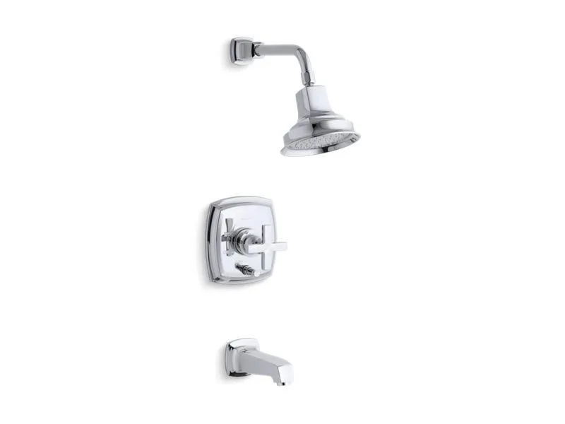 KOHLER K-T16233-3 Margaux Rite-Temp(R) pressure-balancing bath and shower faucet trim with push-button diverter and cross handle, valve not included