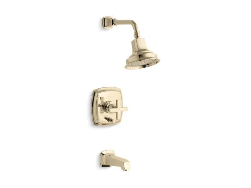 KOHLER K-T16233-3 Margaux Rite-Temp(R) pressure-balancing bath and shower faucet trim with push-button diverter and cross handle, valve not included